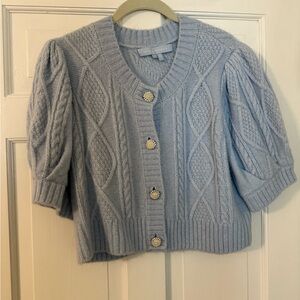 Elegant Sky Blue Cable Knit Cardigan